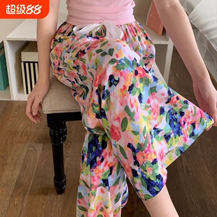 纯棉绸睡裤女夏季薄款棉绸阔腿裤防蚊裤九分裤可外穿大码夏天睡衣
