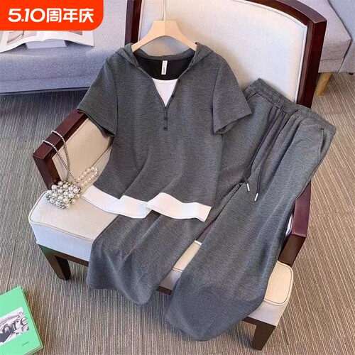 假两件运动服套装女2026夏季新款时尚休闲显瘦两件套跑步休闲风