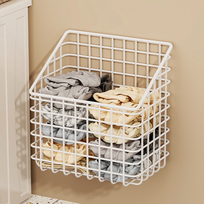 壁挂脏衣篮可折叠卫生间浴室洗衣篮收纳篮脏衣服篓网格铁艺大容量