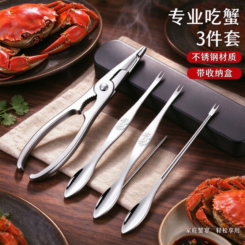 蟹八件吃大闸蟹工具家用蟹钳螃蟹夹子钳子拆蟹剪套装剥螃蟹神器