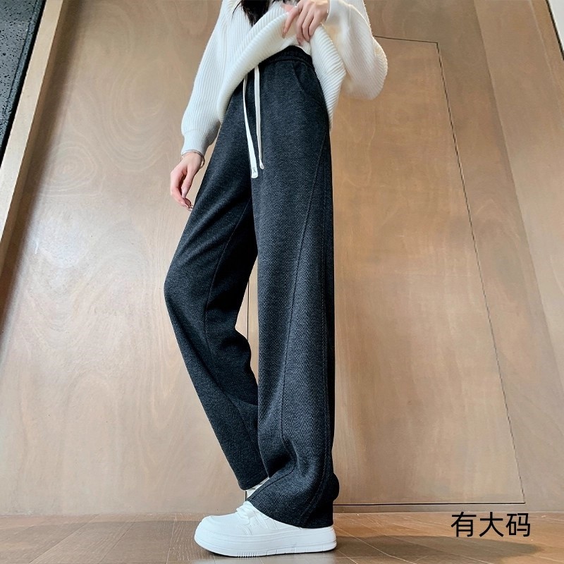 人字纹阔腿裤女秋冬2025新款弯刀直筒裤高个子加绒裤子香蕉裤大码