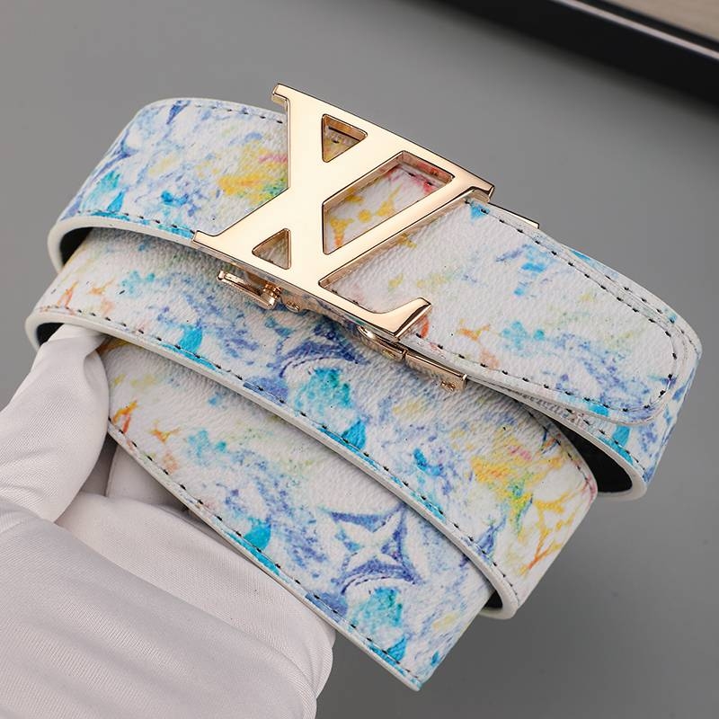 爱马男仕新款潮流男士皮带真皮百搭字母涂鸦自动扣学生腰带牛仔裤