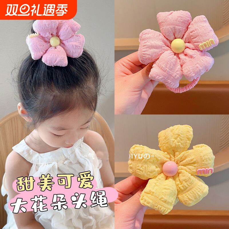 儿童多巴胺甜美花朵发圈头饰2025新款高马尾丸子头橡皮筋发绳发饰