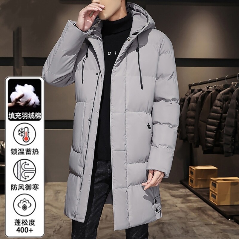 新款男士中长款羽绒棉服冬季加厚保暖连帽大码棉衣棉袄外套防风