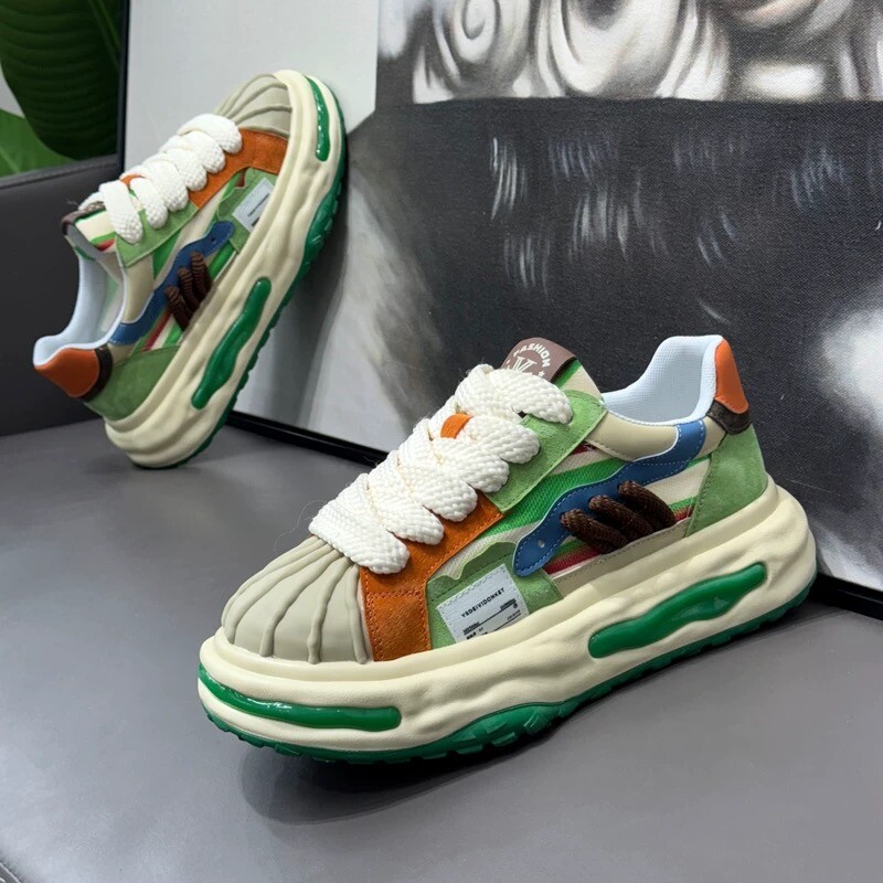 欧洲站男鞋秋季透气潮牌百搭贝壳头休闲板鞋青少年运动厚底老爹鞋