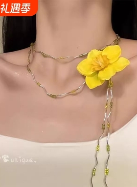 【浪漫格桑花】甜美黄色花朵串珠项链女小众百搭锁骨链甜美小清新
