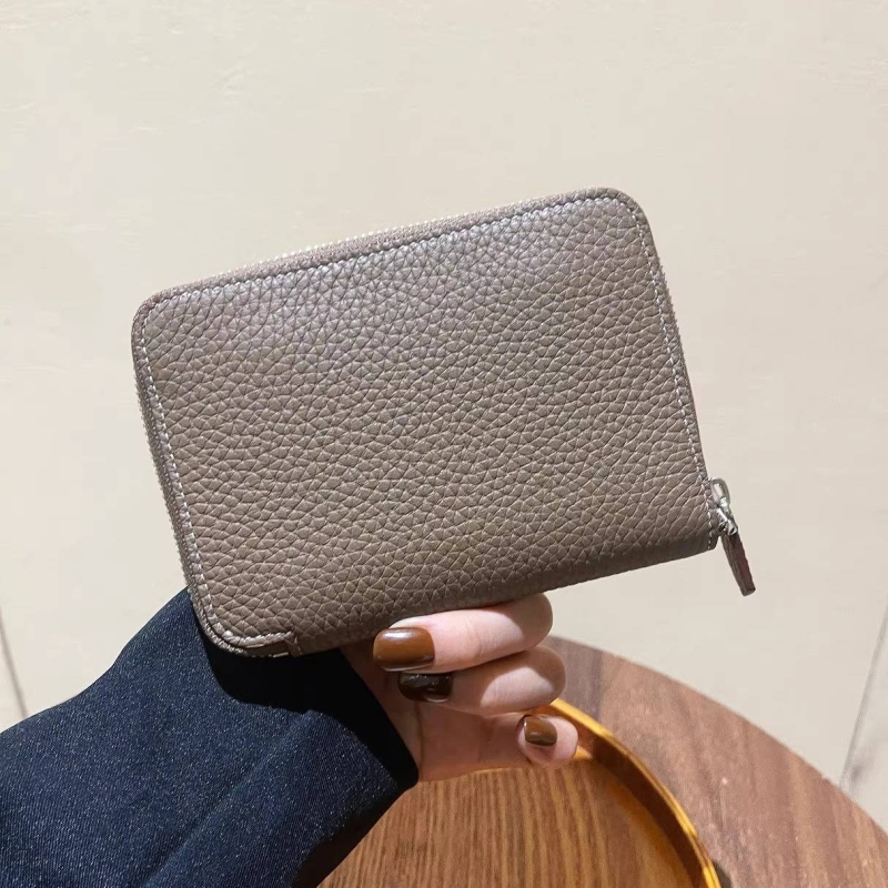 爱马女仕H家头层牛皮短款拉链零钱包卡包女荔枝纹驾驶证件收纳包