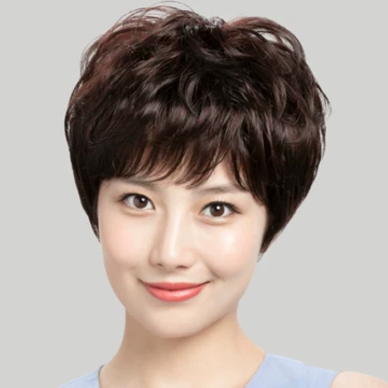 假发全头套女真人发丝短发真发自然中老年妈妈发女士短卷发女发型