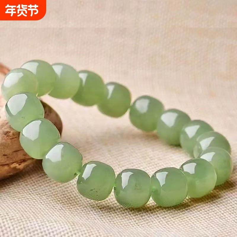 爆款仿和田玉仿玉石珠串高冰晴水老型珠手串男女款手链青白玉手链