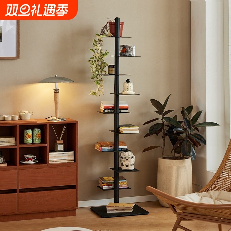 隐形书架旋转落地收纳架子客厅置物架金属展示架创意转角书柜