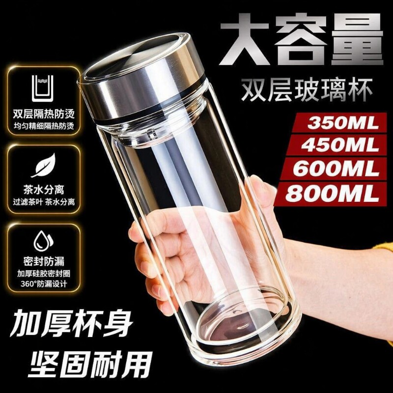 双层杯子玻璃水杯大容量男士男泡茶杯高端茶水分离高硼硅保温防爆图片