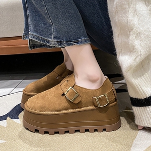 欧货磨砂皮厚底松糕鞋女2025春秋新款皮带扣小个子休闲勃肯鞋单鞋