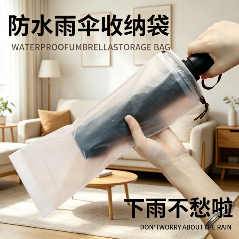 雨伞收纳袋大号防水拉绳袋塑料袋车载束口装湿雨伞袋半透明袋旅行