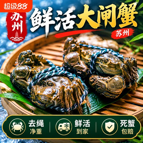 苏州特产螃蟹鲜活大闸蟹公可全母3两足斤足两空运中秋8只礼盒装