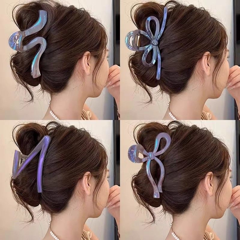 儿童琉璃人鱼姬~蝴蝶结抓夹女高级感后脑勺大号发量多盘发夹时尚