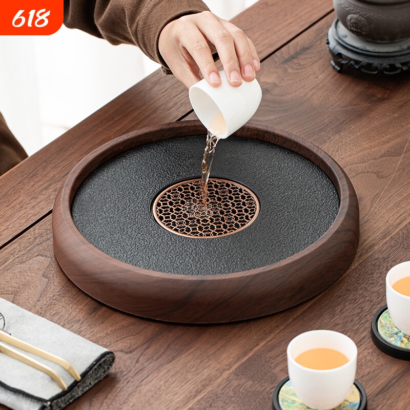 仿乌金石茶盘家用泡茶盘干泡茶盘茶台中式储水沥水盘排水大气轻奢