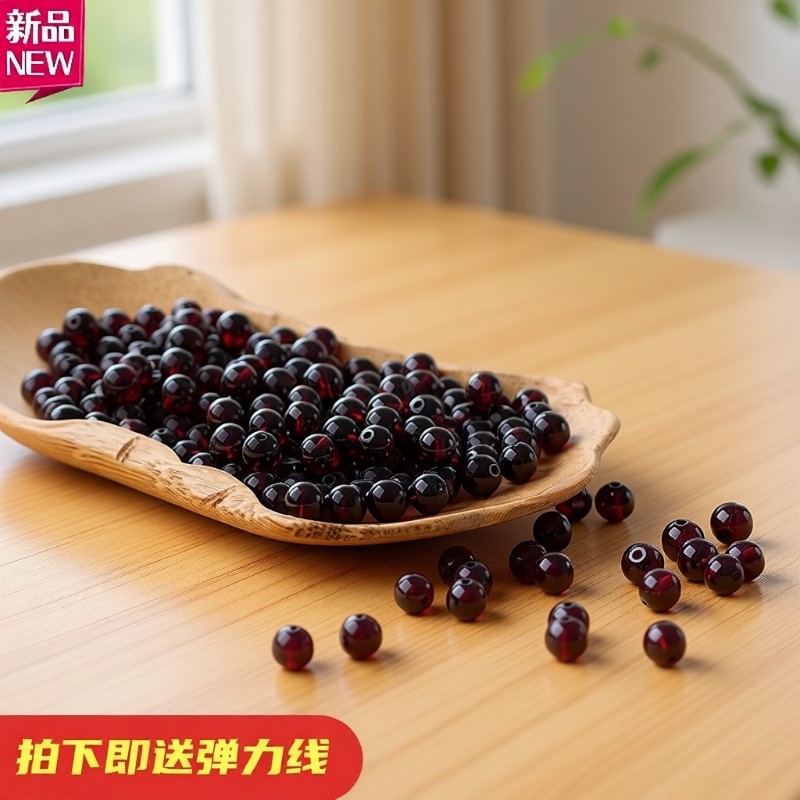 VZZS石榴石手链散珠女款酒红石榴石人造水晶珠子手串配饰配件送绳