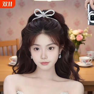 新款实用化妆蝴蝶结花朵新娘发夹生日头饰女小皇冠韩国发饰颅顶蓬