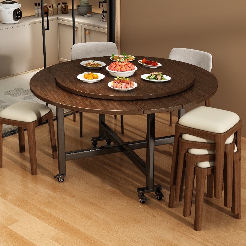 折叠桌饭店大圆桌家用吃饭桌子酒店实木餐桌带转盘客厅聚会桌子