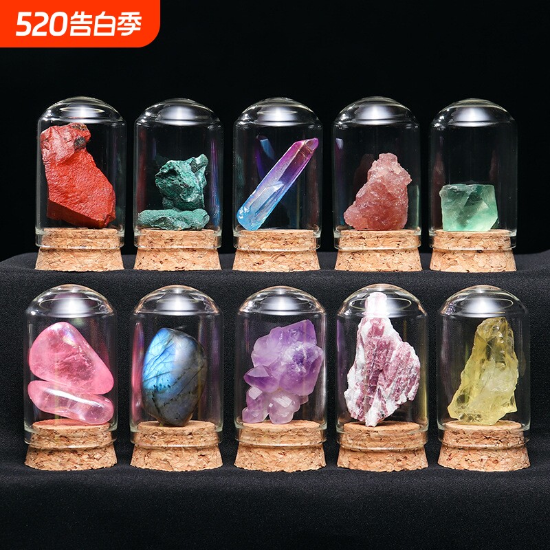 天然水晶岩石矿石矿物晶体儿童礼物科普标本摆件原石矿标碧玺萤石