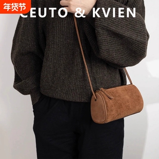 CEUTOKVIEN小众手机包时尚休闲绒面圆筒包水桶包单肩女包斜挎手提