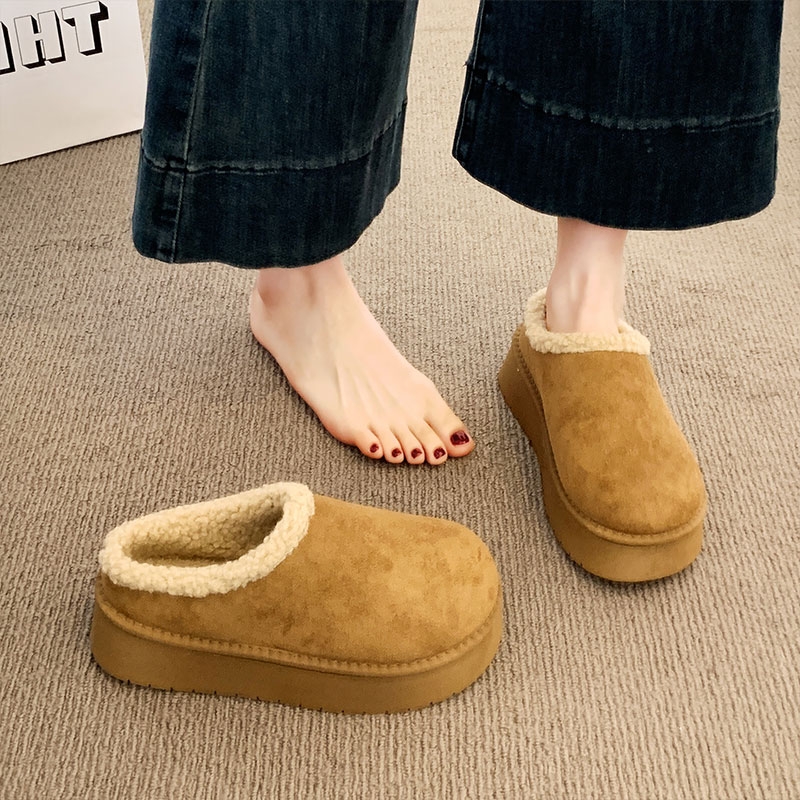 厚底毛毛拖鞋女款2025新款秋冬季外穿加绒包头半拖棉鞋勃肯雪地靴