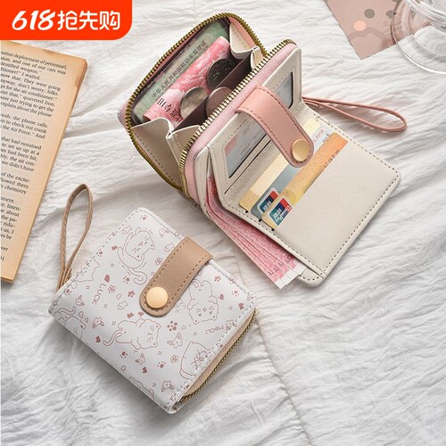 可爱卡通日系钱包女短款2026新款学生折叠拉链零钱包卡包钱包一体
