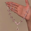 zoozmomo超闪粉色水滴锆石花朵项链女轻奢晚礼服锁骨链套装 耳环潮