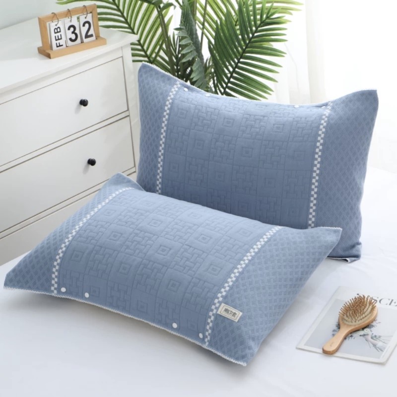 纯棉枕巾一对防滑不脱落全棉纱布家用带扣可固定男生高档枕头巾