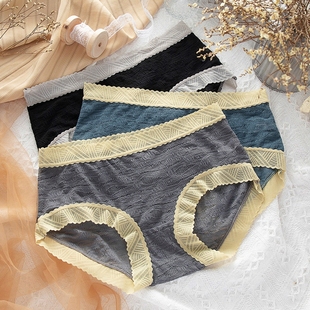 蕾丝中腰日系少女甜美短裤 4条装 纯全棉舒适薄款 夏季 衩头 女士内裤