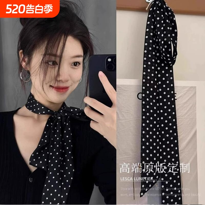 高级感复古黑色波点丝带一款多用颈链女发带甜美百搭绑带配饰发饰