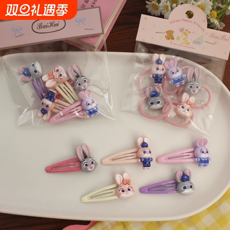新款女童卡通兔子警官发夹可爱动物城树脂配件皮筋BB夹儿童发饰品