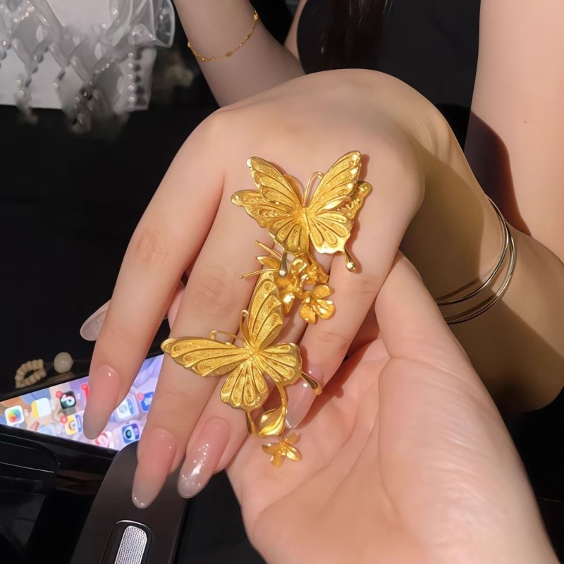 中古金色镂空花丝戒指新款精品工艺设计师花戒指婚嫁系列国风饰品