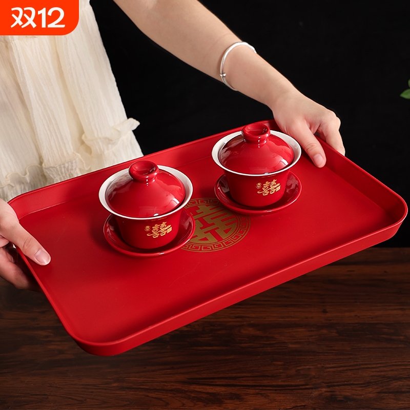 敬茶杯结婚敬酒婚礼对碗喜碗茶杯子碗筷一对新婚改口红色茶具套装