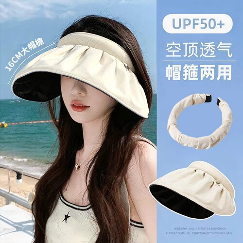 防晒帽女夏季防紫外线2026新款遮阳贝壳帽空顶遮脸可折叠大帽檐