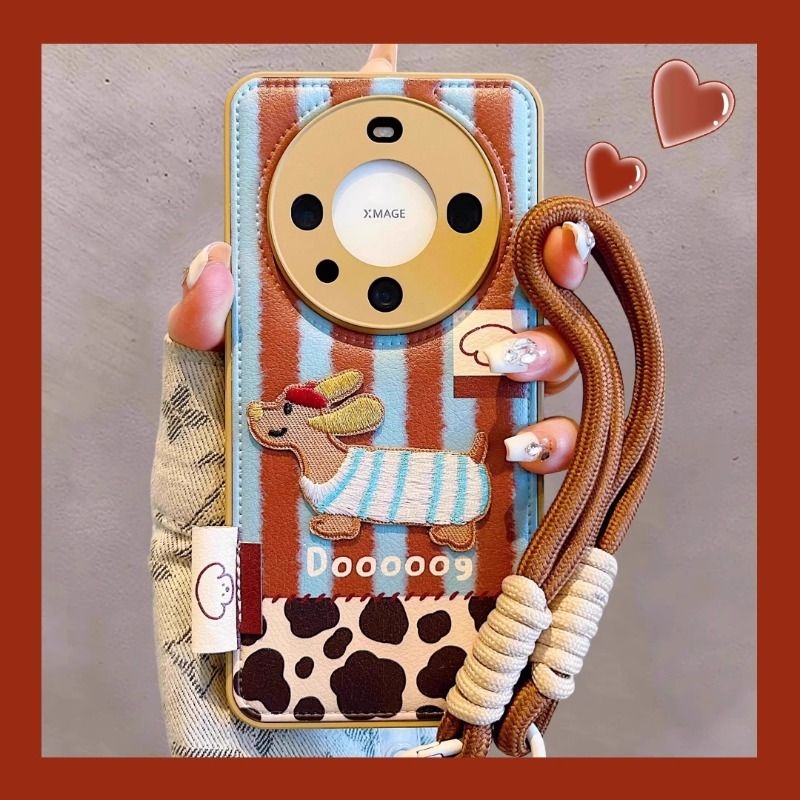 刺绣小狗适用华为mate60pro手机壳新款高级感气垫外壳mate70pro+十卡通女款带挂绳mete50全包防摔MT40P保护套