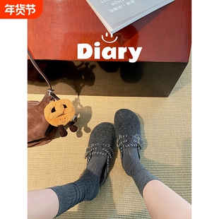 葡萄妈studiolee 保暖扣带厚底毛呢勃肯毛毛鞋包头拖鞋外穿女秋冬