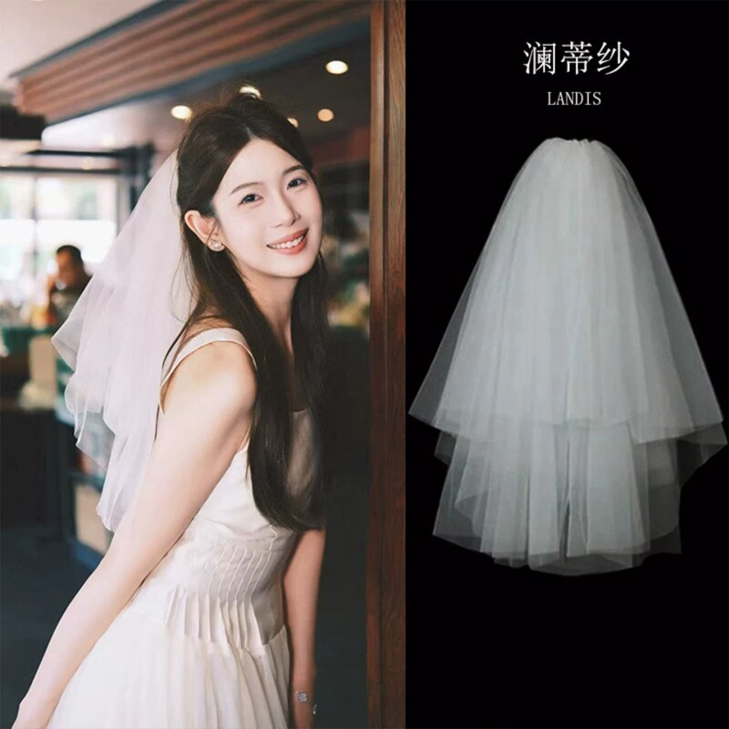 白色头纱头饰领证求婚拍照道具新娘结婚订婚登记主婚纱女蓬蓬小短图片