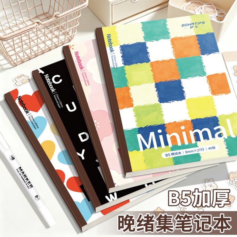 B5晚绪集包背本简约彩花笔记本学生用加厚横线记事本厚本子空白本内页横线本学生课堂笔记日记本可平摊高颜值图片