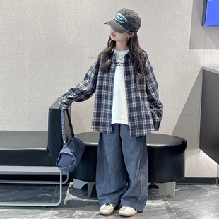 女童格子衬衫春秋2026新款洋气女孩大童秋装时髦外套儿童韩版衬衣