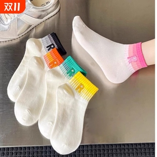 中筒短筒ins潮 运动短袜夏天条纹日系网红款 渐变色袜子女夏季 薄款