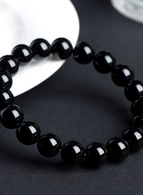 纯黑天然乌金黑曜石手链