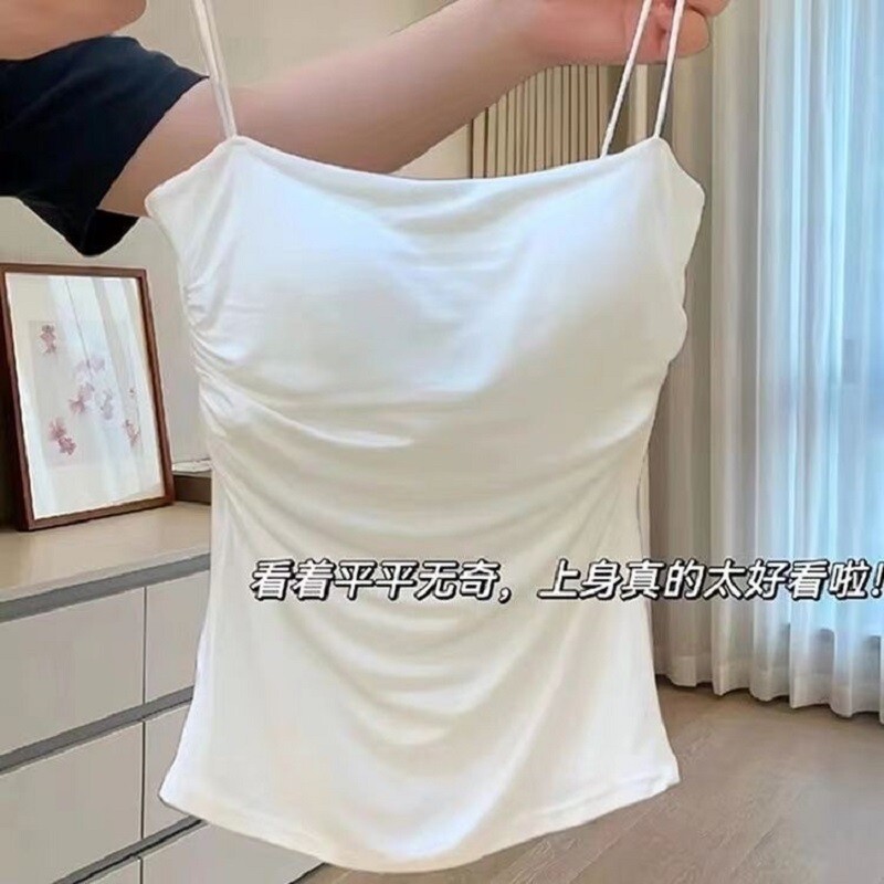 纯欲白色褶皱纯棉小吊带抹胸背心女舒适显瘦修身辣妹内搭美背内衣
