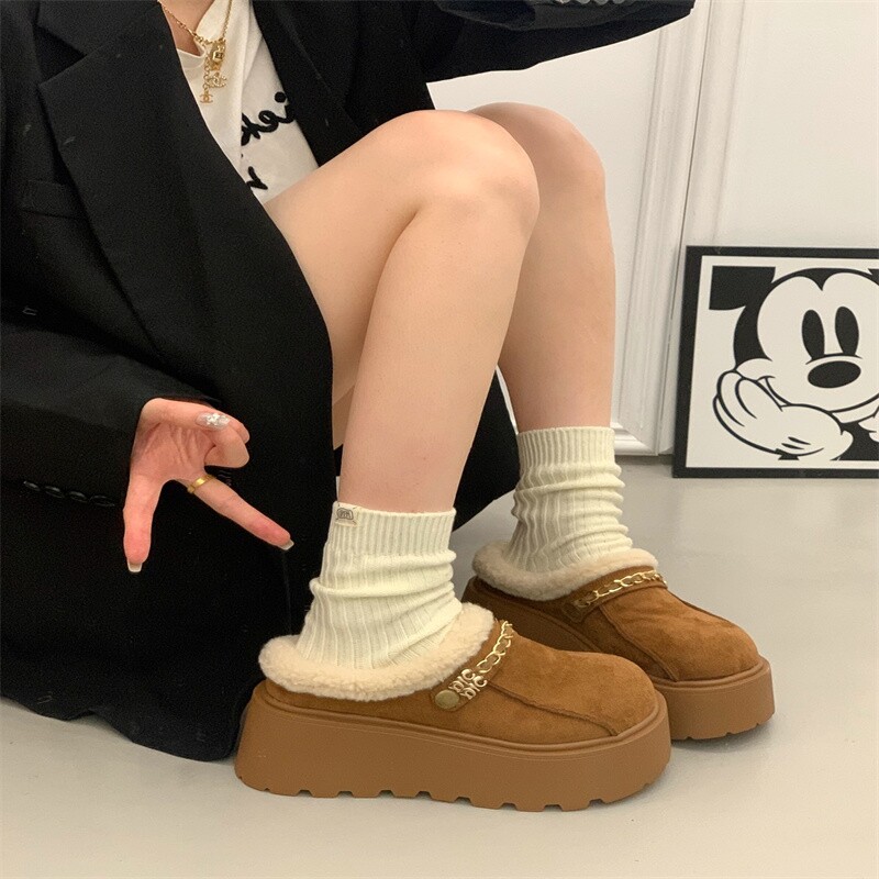 厚底增高勃肯鞋女鞋2025新款冬季加绒保暖大头雪地靴乐福毛毛棉鞋