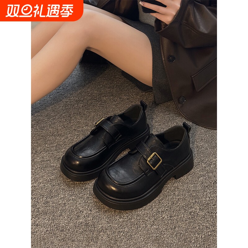 贾不假乐福鞋女款2025新款超火秋季鞋子黑色厚底百搭英伦风小皮鞋
