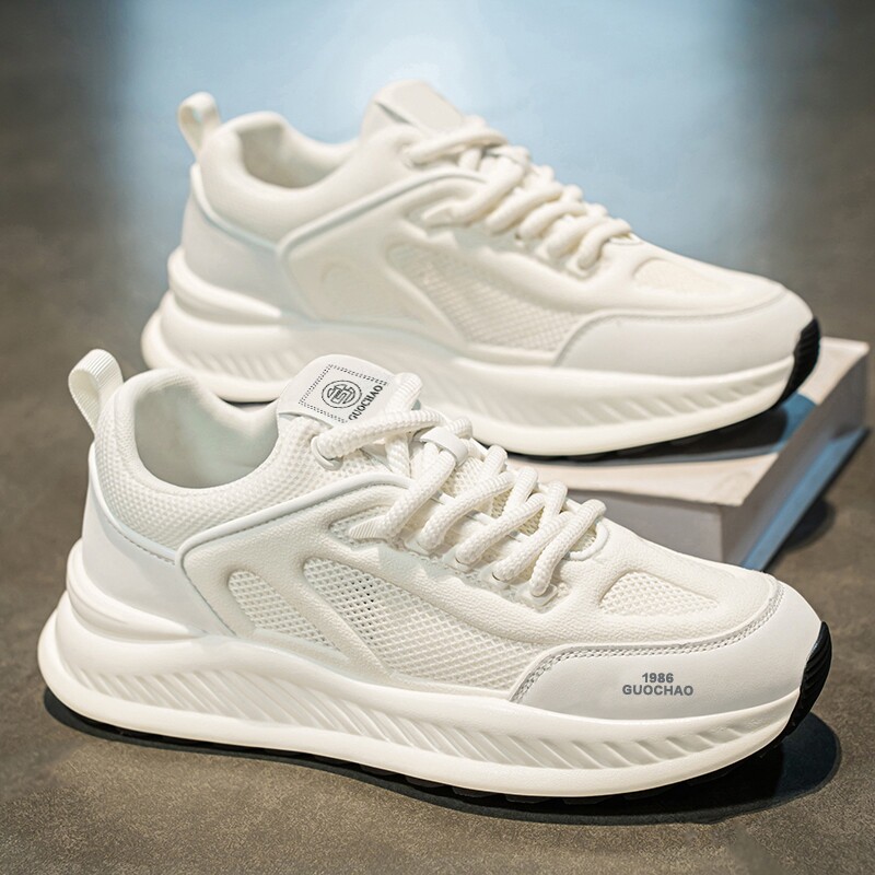 阿甘男鞋新款秋季防滑跑步运动鞋休闲厚底增高纯白色老爹潮鞋