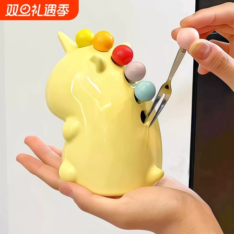 水果叉套装家用高级感甜品蛋糕小叉子儿童不锈钢水果签收纳独角兽