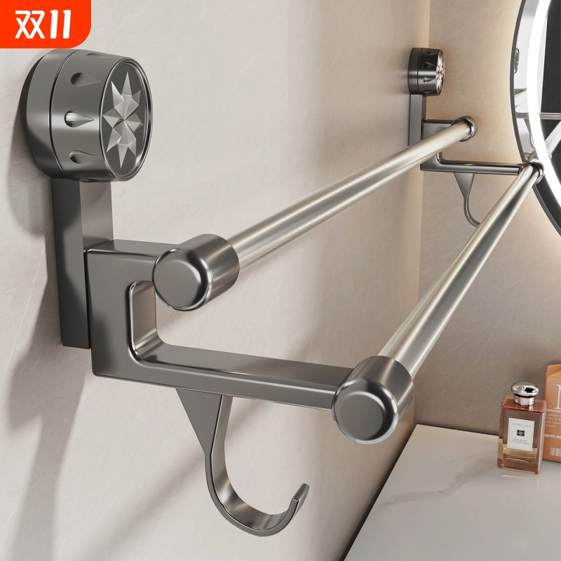 新升级吸盘秒安装伸缩毛巾杆免打孔卫生间毛巾挂钩浴室浴巾收纳架