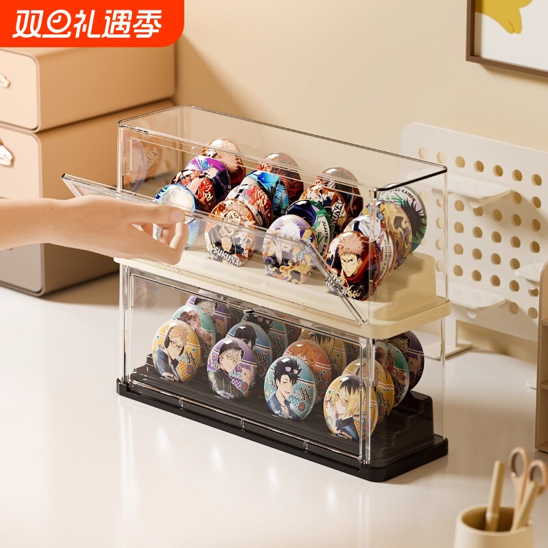 吧唧展示架桌面亚克力透明防尘盒子动漫周边谷子徽章收纳盒单个