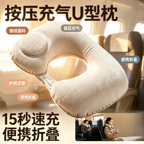 按压式u型枕头飞机高铁睡觉神器